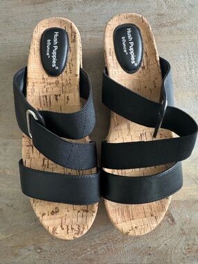 Hush Puppies Black Cork Strap Slide Sandals